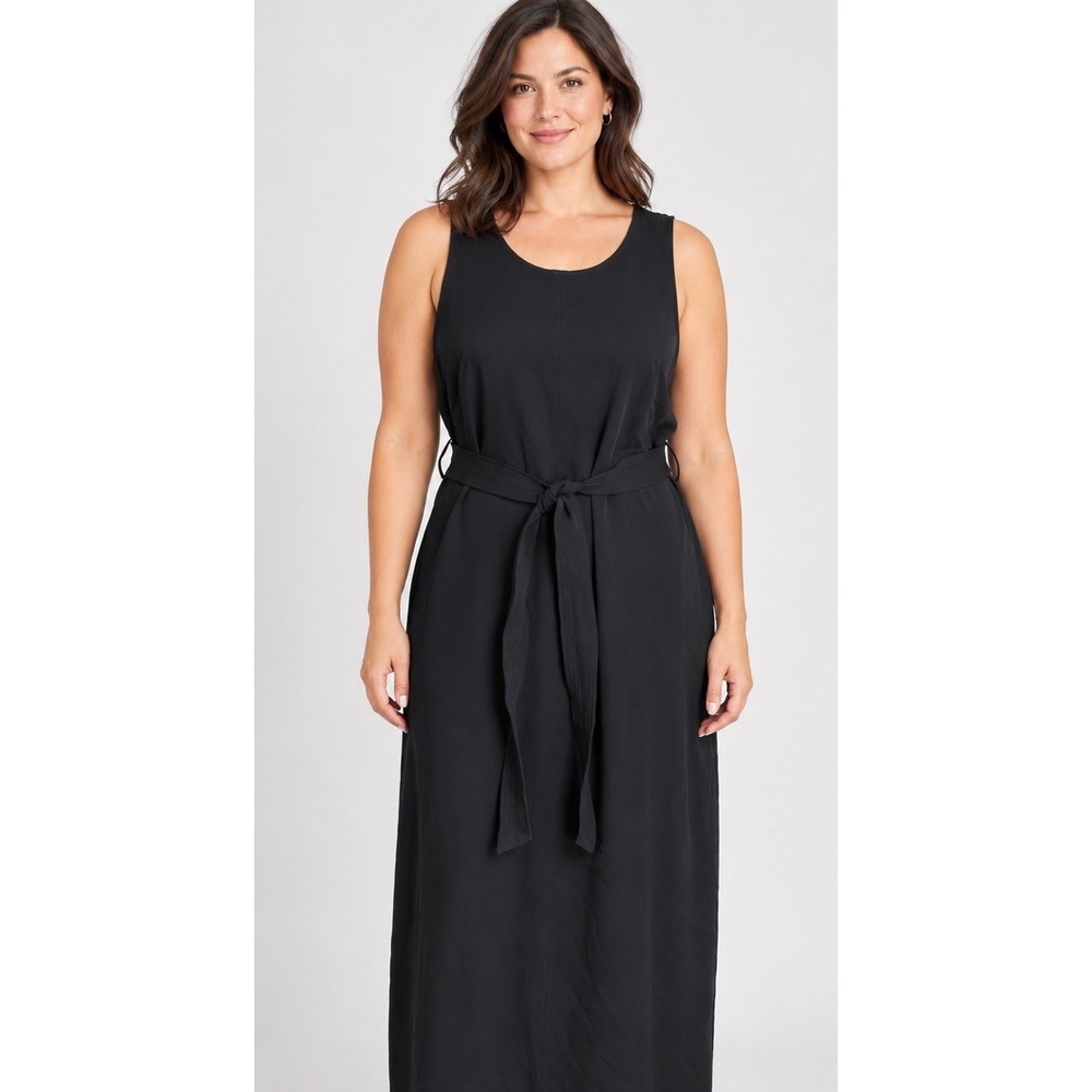 Spanx AirEssentials Sleeveless tie waist Belt Black Midi Tank Dress L
